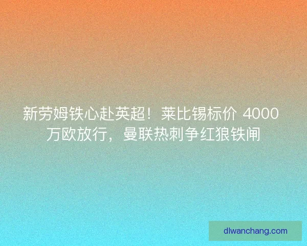 新劳姆铁心赴英超！莱比锡标价 4000 万欧放行，曼联热刺争红狼铁闸